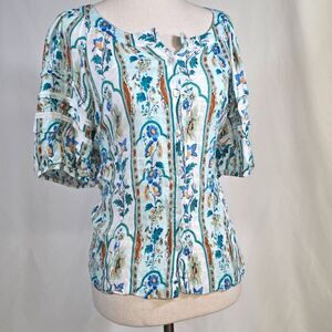 Jane + Delancey Boutique Wallpaper Button Up Blouse Size Medium